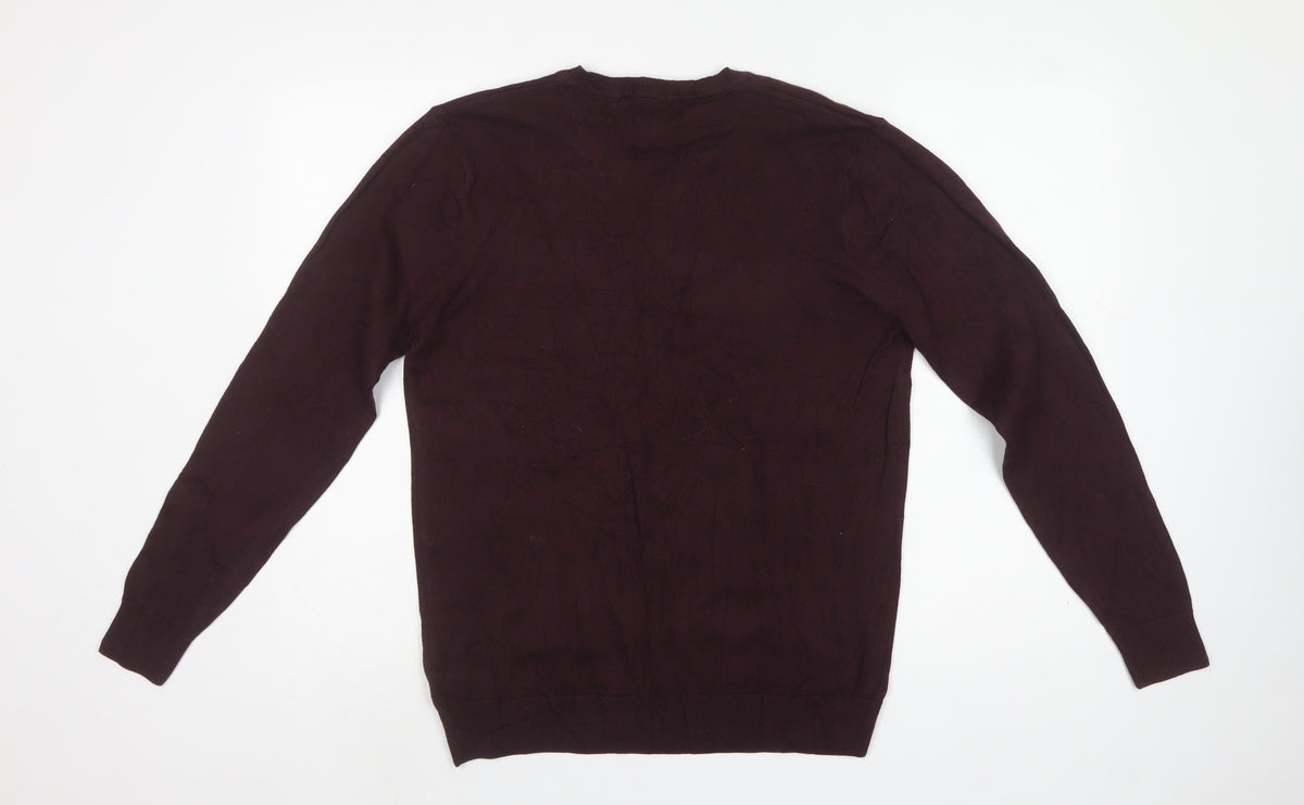 Next Men's Burgundy Red M Wool Blend V-Neck Pullover Jumper