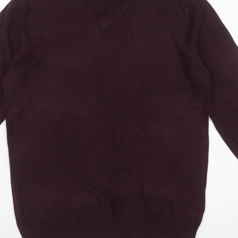 Next Men's Burgundy Red M Wool Blend V-Neck Pullover Jumper