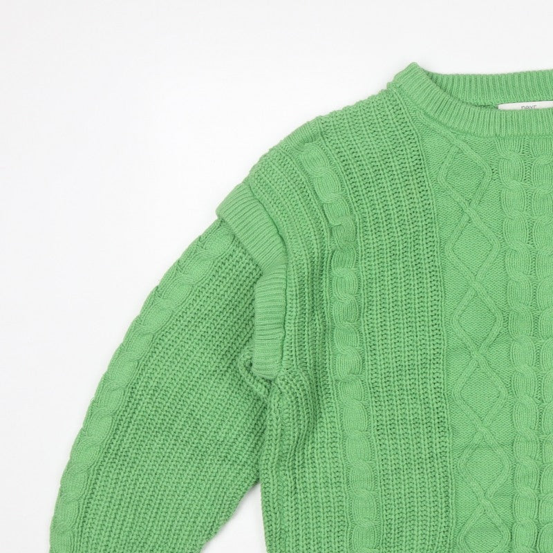 Next Women Green UK 16 Cable Knit Ruffle Shoulder Jumper