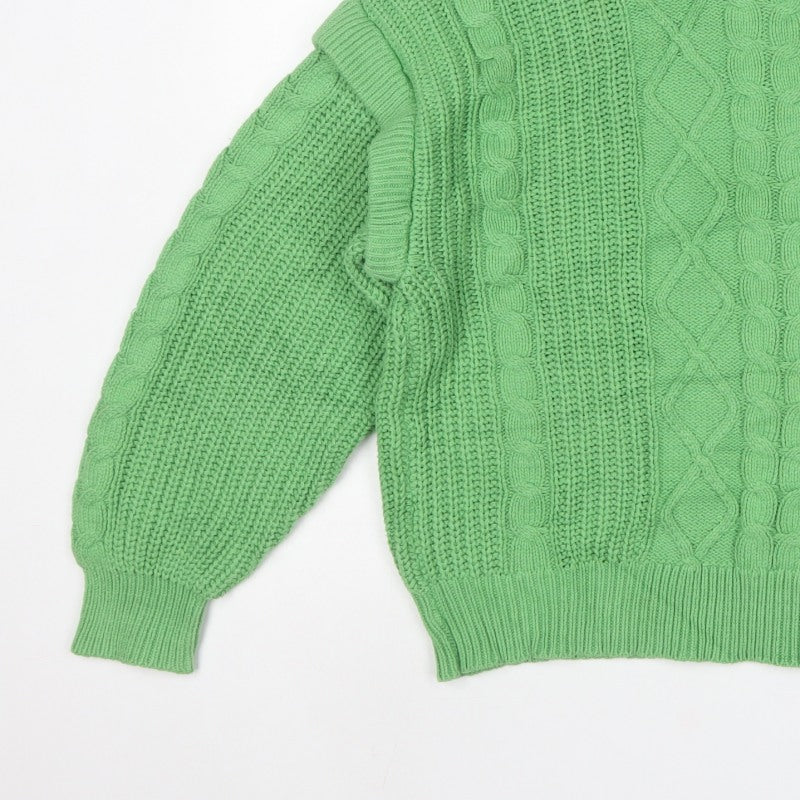 Next Women Green UK 16 Cable Knit Ruffle Shoulder Jumper