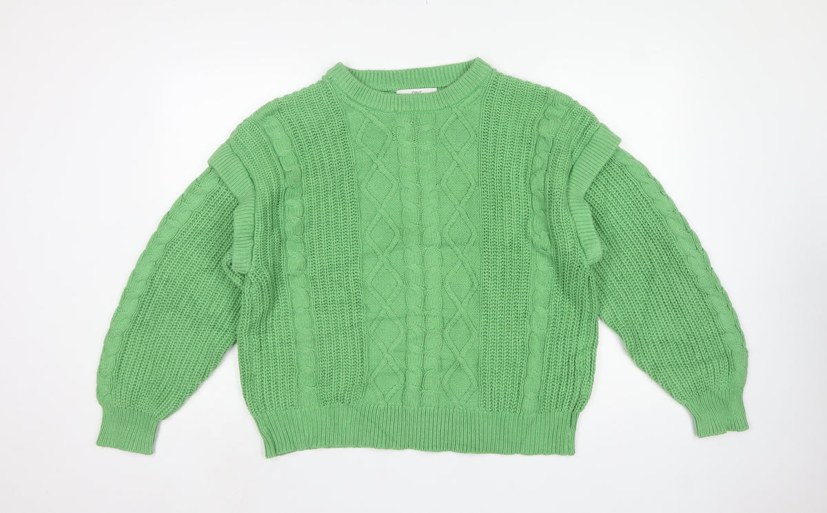 Next Women Green UK 16 Cable Knit Ruffle Shoulder Jumper