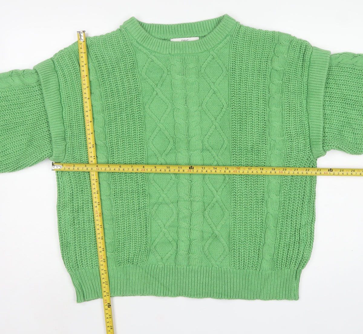 Next Women Green UK 16 Cable Knit Ruffle Shoulder Jumper