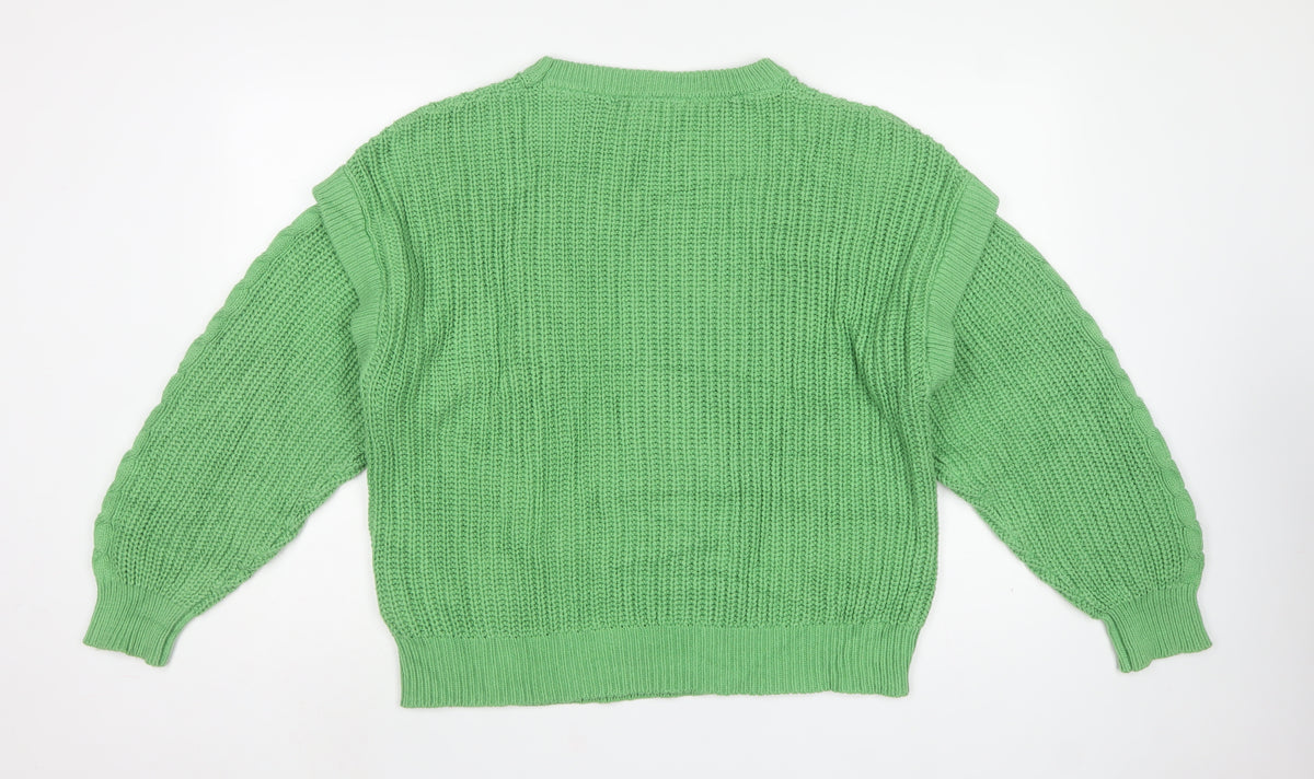 Next Women Green UK 16 Cable Knit Ruffle Shoulder Jumper