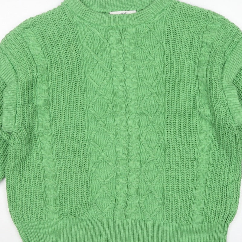 Next Women Green UK 16 Cable Knit Ruffle Shoulder Jumper