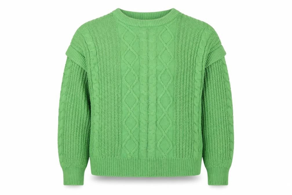 Next Women Green UK 16 Cable Knit Ruffle Shoulder Jumper