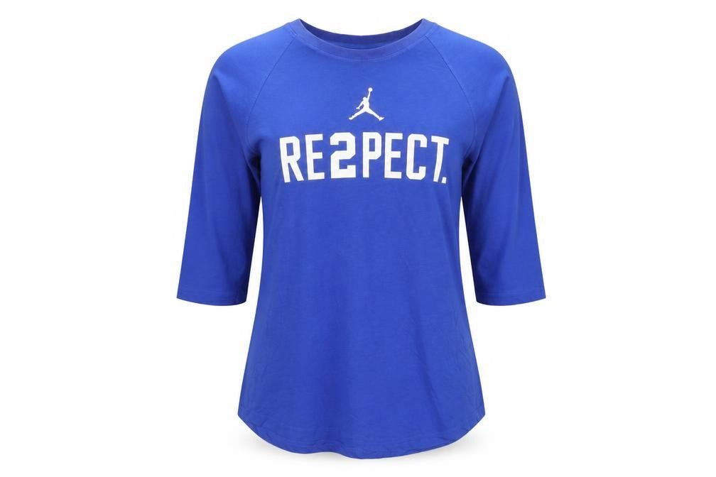 Nike Jordan Women's Blue UK 12 Basic Dri-FIT RE2PECT 3/4 Sleeve Tee