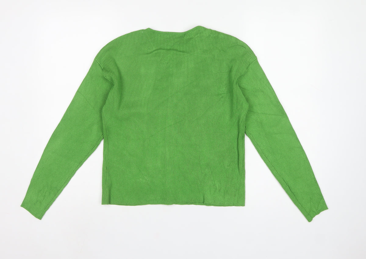 Marks and Spencer Women Green Size 12 Ribbed Button Cardigan