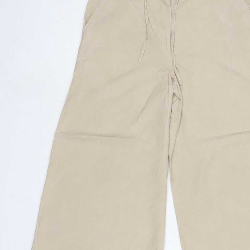 Marks & Spencer Women Beige UK 12 Wide-Leg Drawstring Trousers