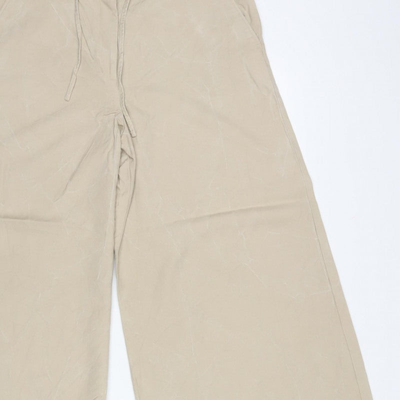 Marks & Spencer Women Beige UK 12 Wide-Leg Drawstring Trousers