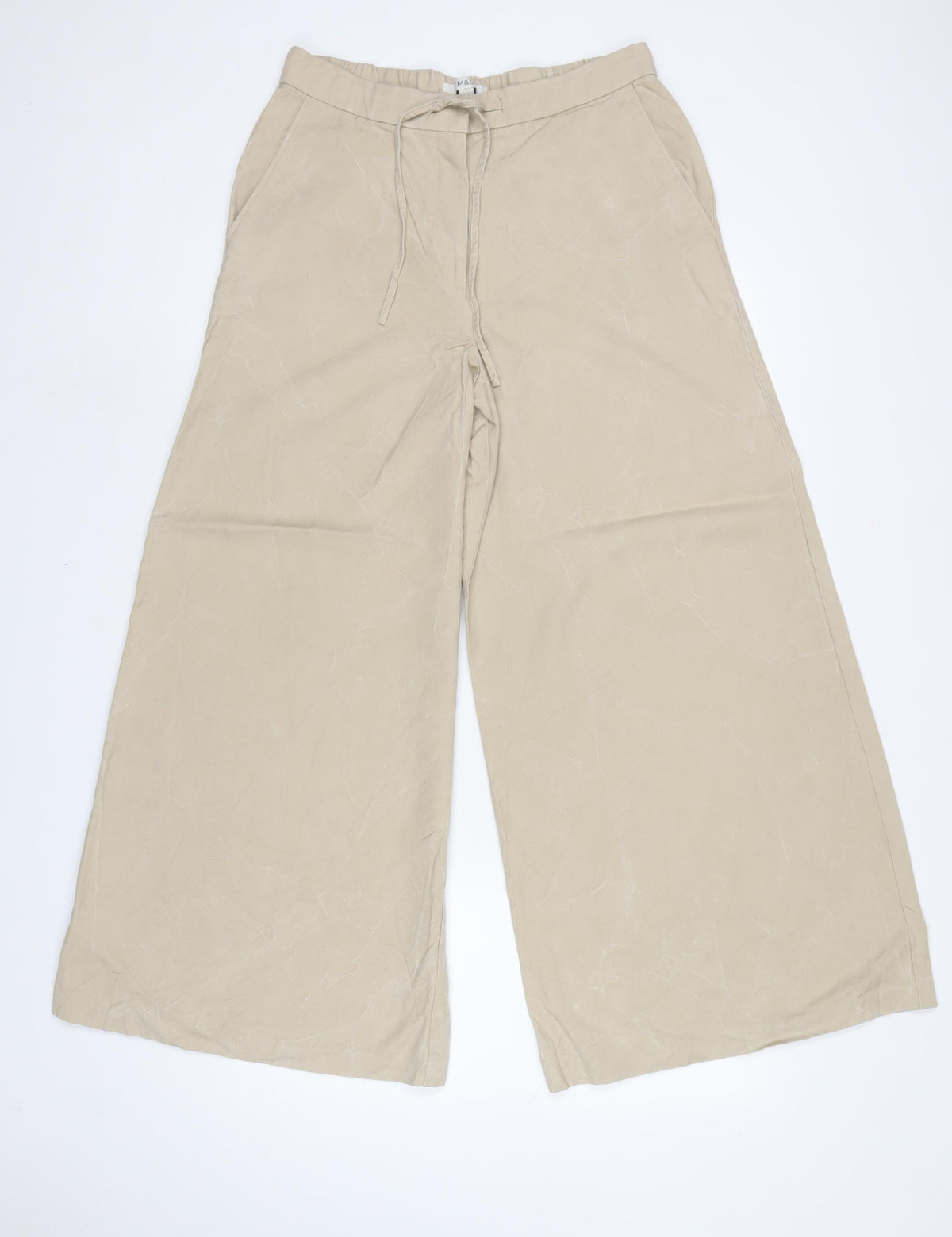 Marks & Spencer Women Beige UK 12 Wide-Leg Drawstring Trousers