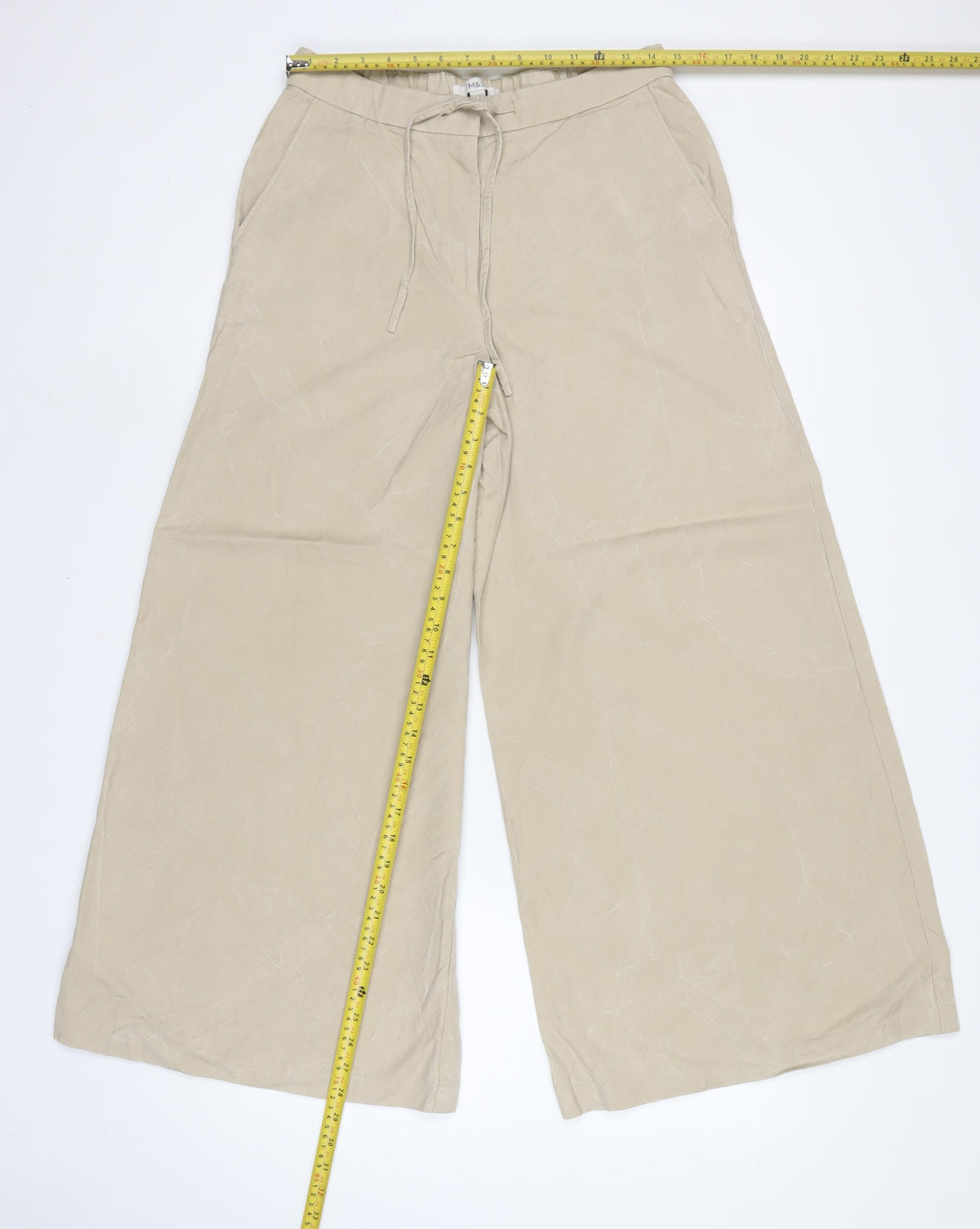 Marks & Spencer Women Beige UK 12 Wide-Leg Drawstring Trousers