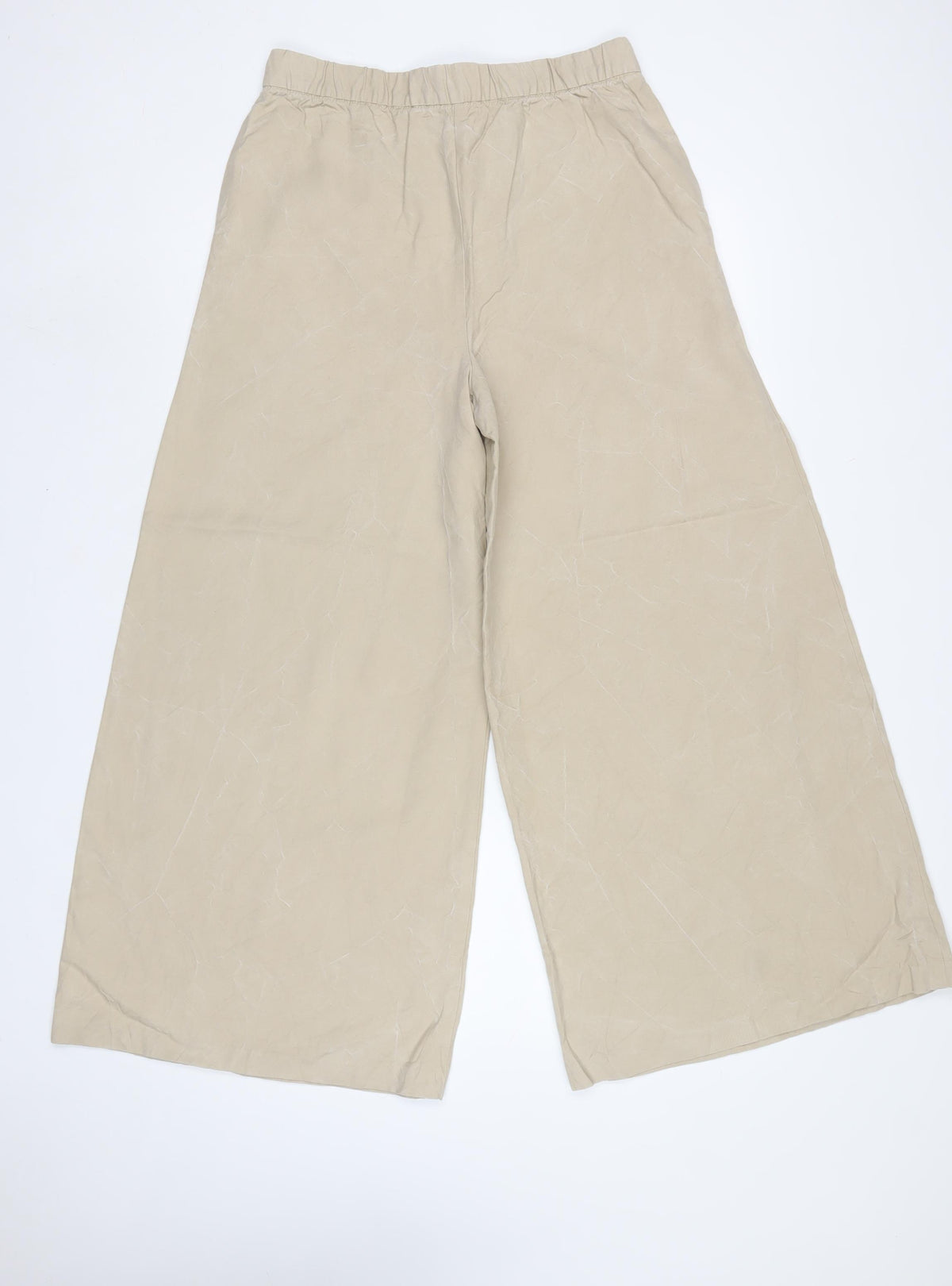 Marks & Spencer Women Beige UK 12 Wide-Leg Drawstring Trousers