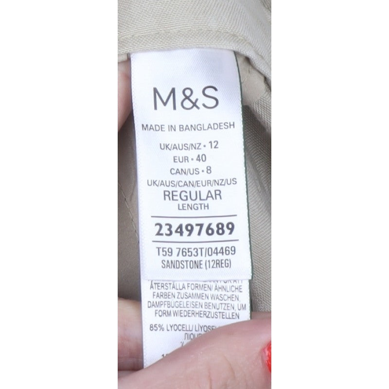 Marks & Spencer Women Beige UK 12 Wide-Leg Drawstring Trousers