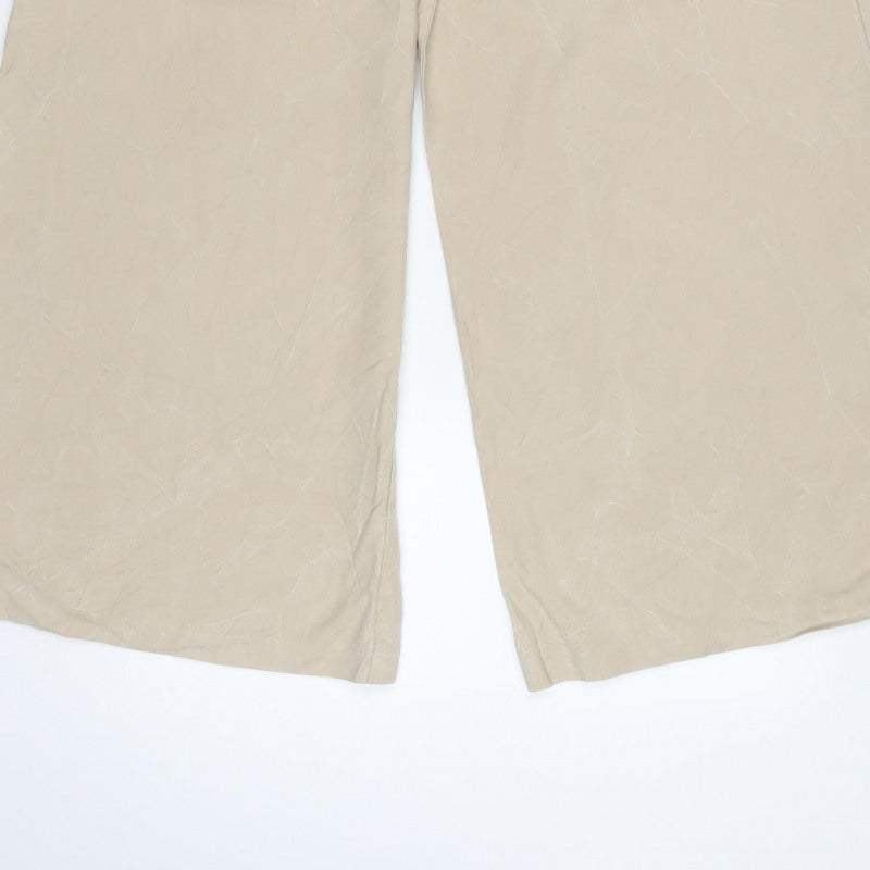 Marks & Spencer Women Beige UK 12 Wide-Leg Drawstring Trousers