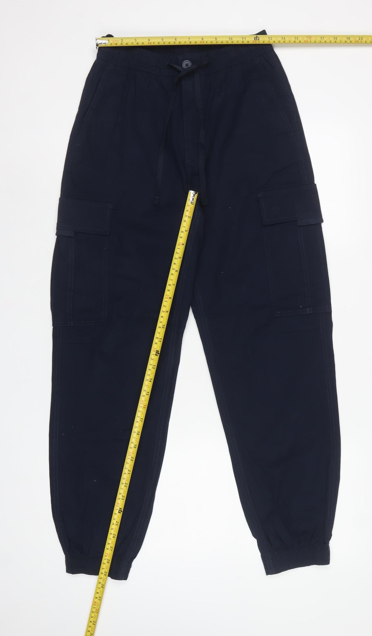 M&S Mens Navy Blue XS Cargo Jogger Trousers Drawstring Cuffed