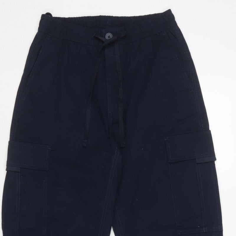 M&S Mens Navy Blue XS Cargo Jogger Trousers Drawstring Cuffed