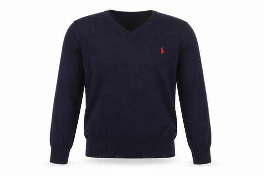 Polo Ralph Lauren Boys Navy Blue 7 Years V-Neck Cotton Logo Pullover Jumper