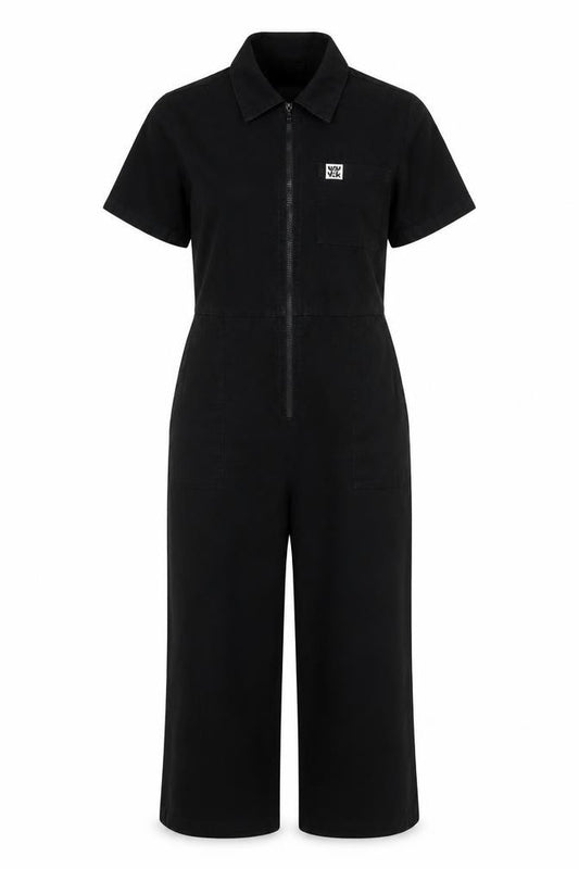 Lucy & Yak Women Black UK 12 Organic Cotton Wide-Leg Zip Jumpsuit