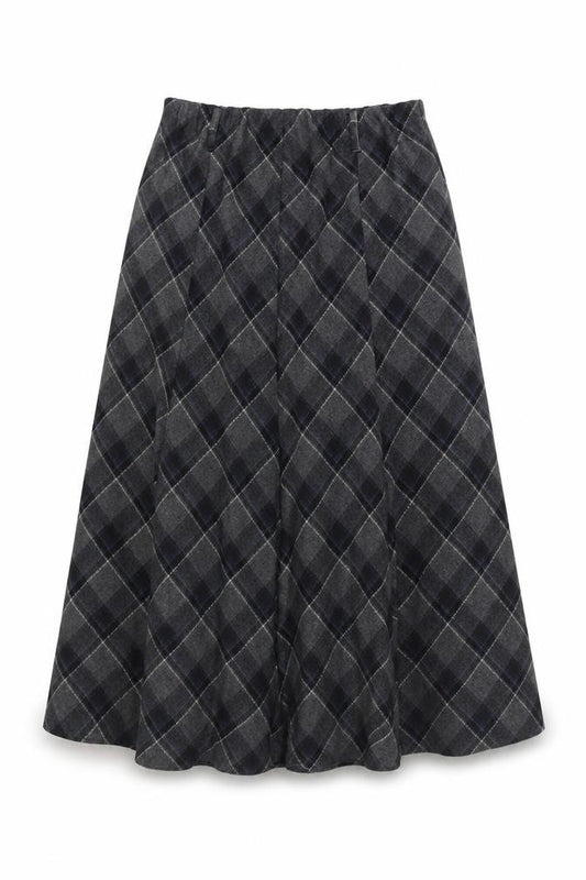 Saloos Women Grey Argyle Wool Blend A-Line Knee Length Skirt UK 16