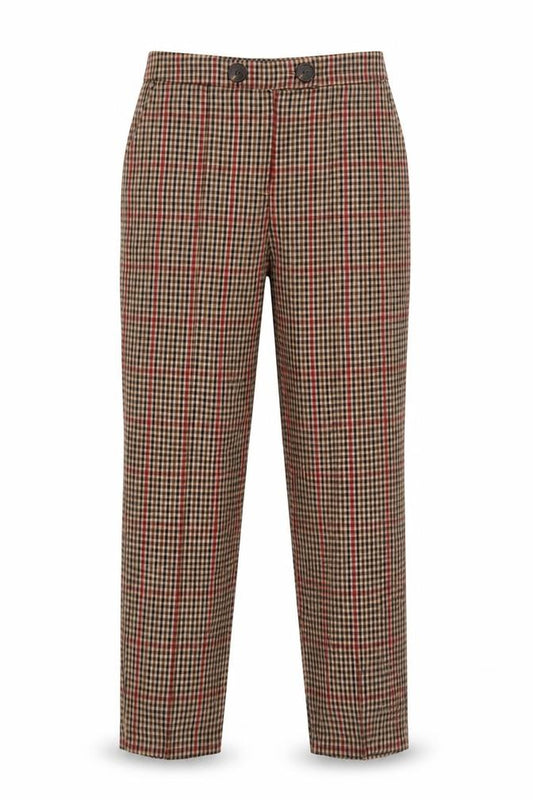 Tu Woman Brown Check Tapered Trousers Size 10 High Rise Workwear