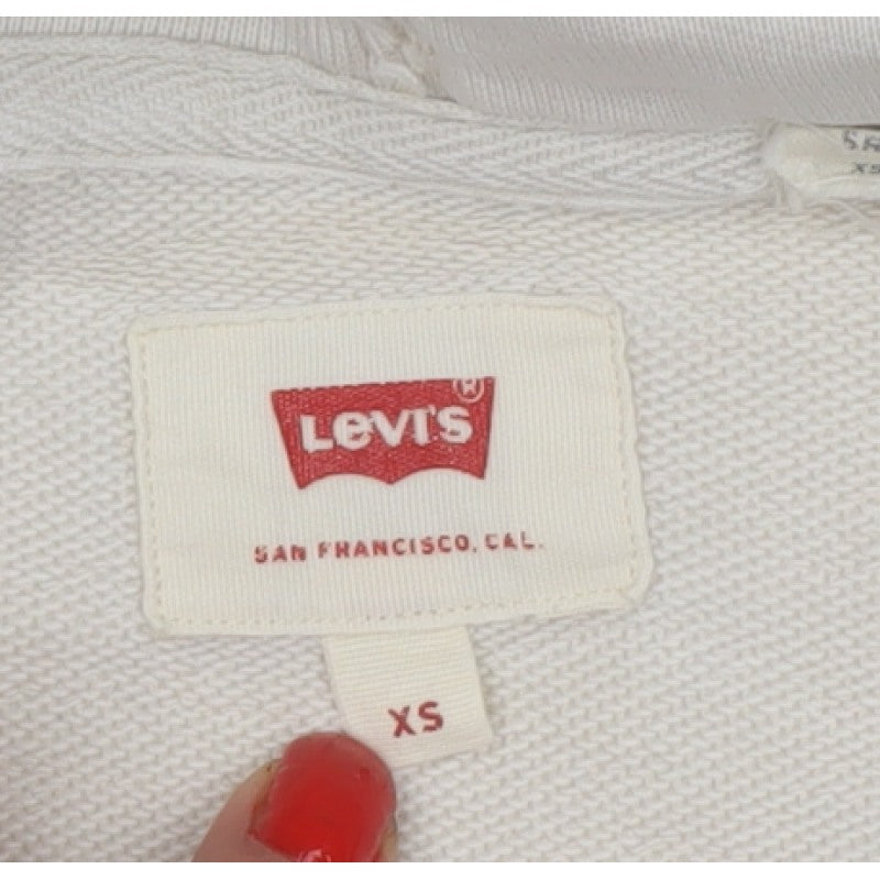 Levi's Women White XS Pullover Hoodie Drawstring Kangaroo Pocket Cotton
