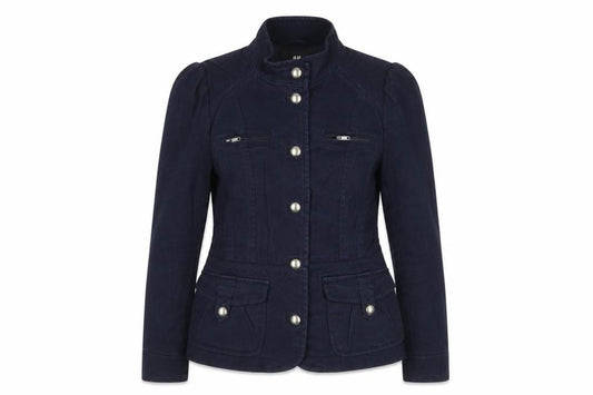 H&M Women’s Blue UK 12 Military Style Cotton Jacket Zip Pockets