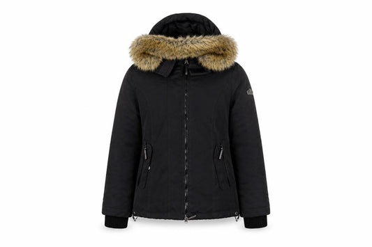 Superdry Women Black Size S Microfibre Boxy Parka Fur Trim Hood Jacket