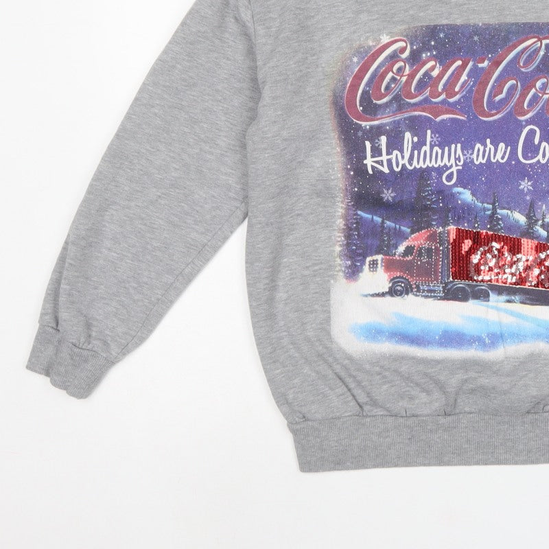 Coca-Cola Women’s Grey M Christmas Sequin Graphic Pullover Sweatshirt