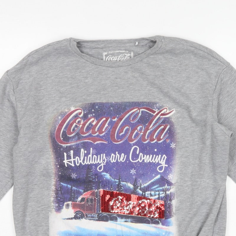 Coca-Cola Women’s Grey M Christmas Sequin Graphic Pullover Sweatshirt