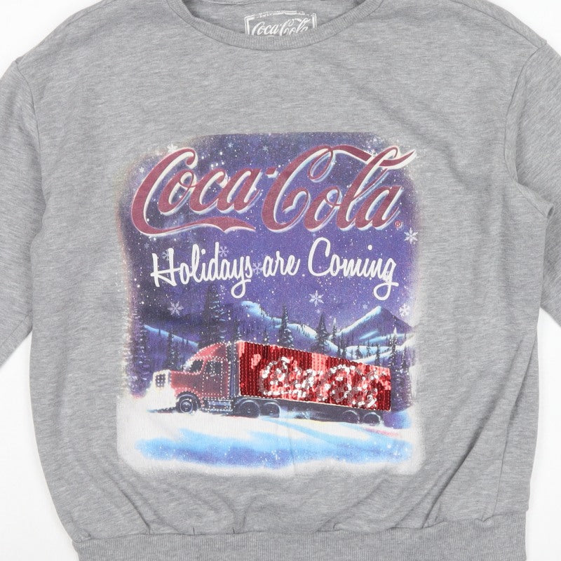 Coca-Cola Women’s Grey M Christmas Sequin Graphic Pullover Sweatshirt