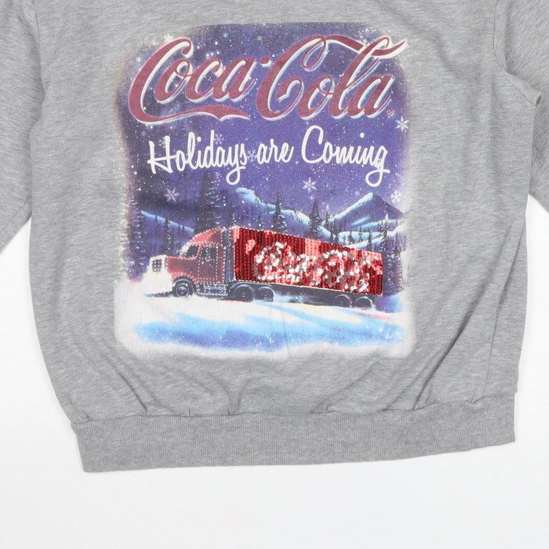 Coca-Cola Women’s Grey M Christmas Sequin Graphic Pullover Sweatshirt