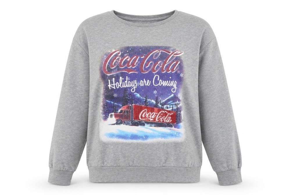 Coca-Cola Women’s Grey M Christmas Sequin Graphic Pullover Sweatshirt