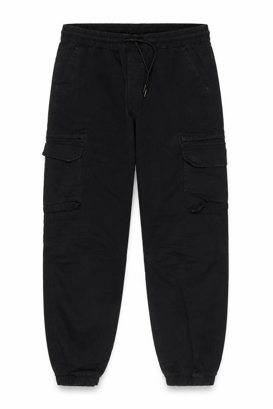River Island Men Black M Cargo Jogger Trousers Elastic Drawstring Waist