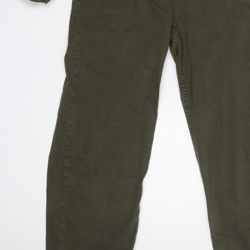 Mango Women Green M Denim Utility Collared Long Sleeve Jumpsuit