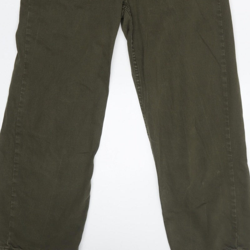 Mango Women Green M Denim Utility Collared Long Sleeve Jumpsuit