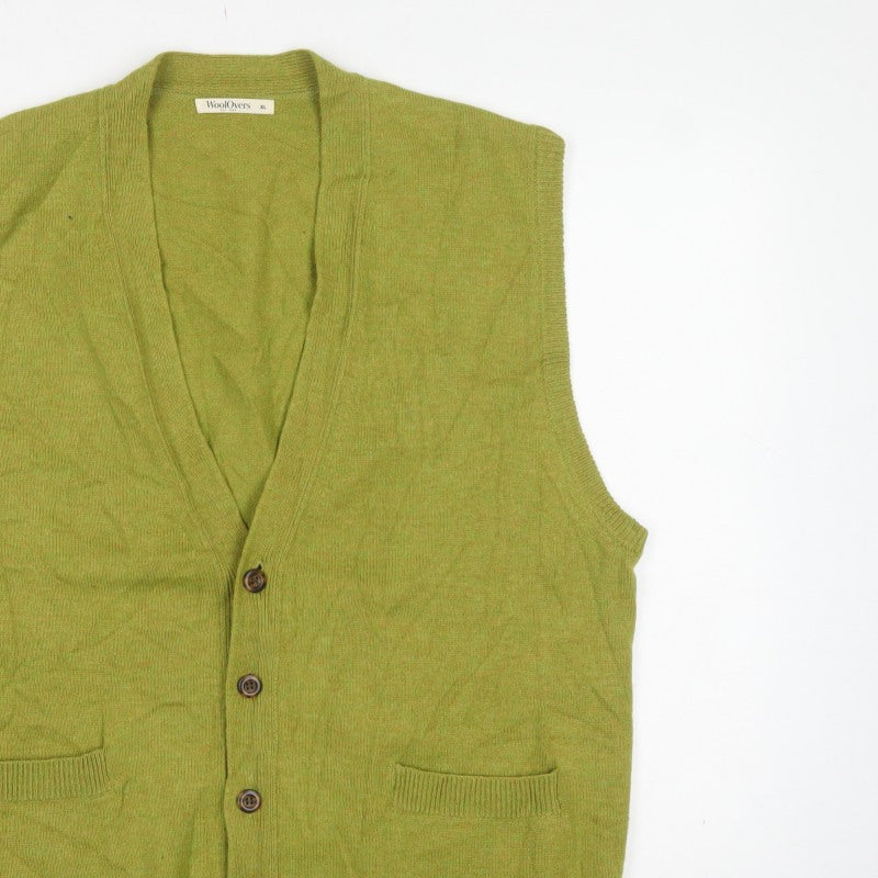 WoolOvers Men’s Green XL Pure Wool Button V-Neck Cardigan Vest