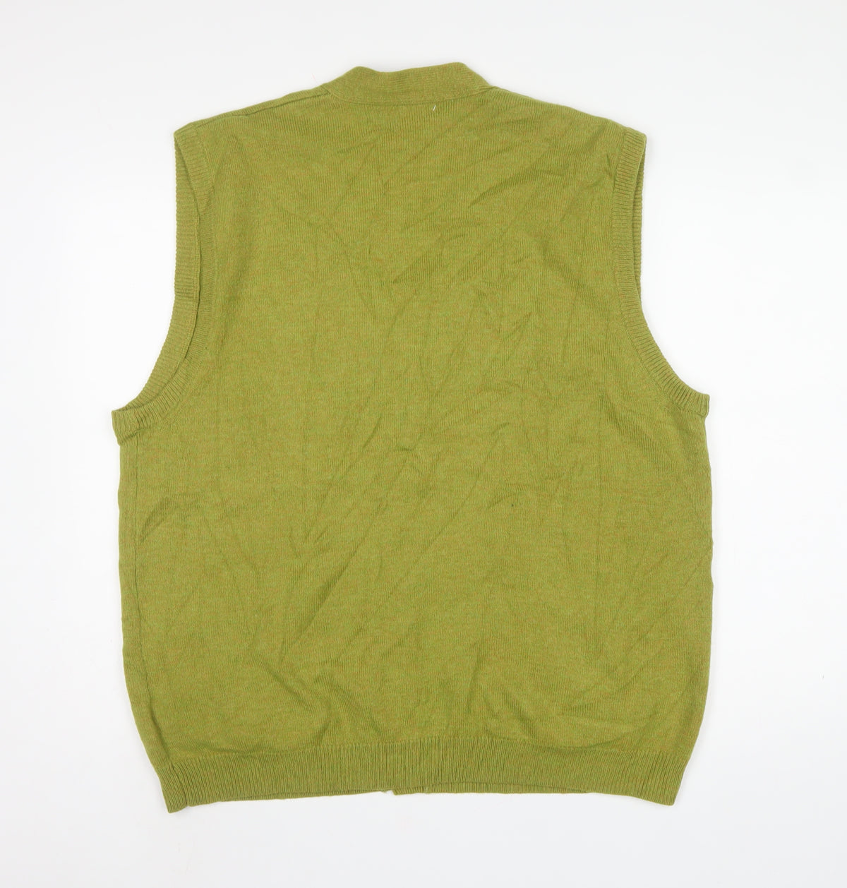 WoolOvers Men’s Green XL Pure Wool Button V-Neck Cardigan Vest