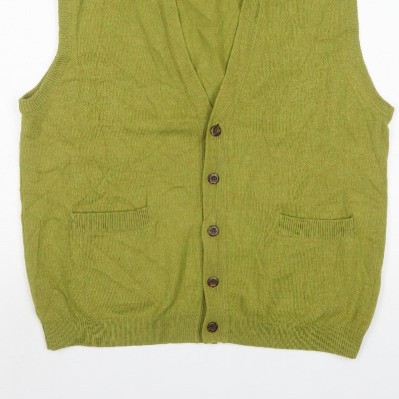 WoolOvers Men’s Green XL Pure Wool Button V-Neck Cardigan Vest
