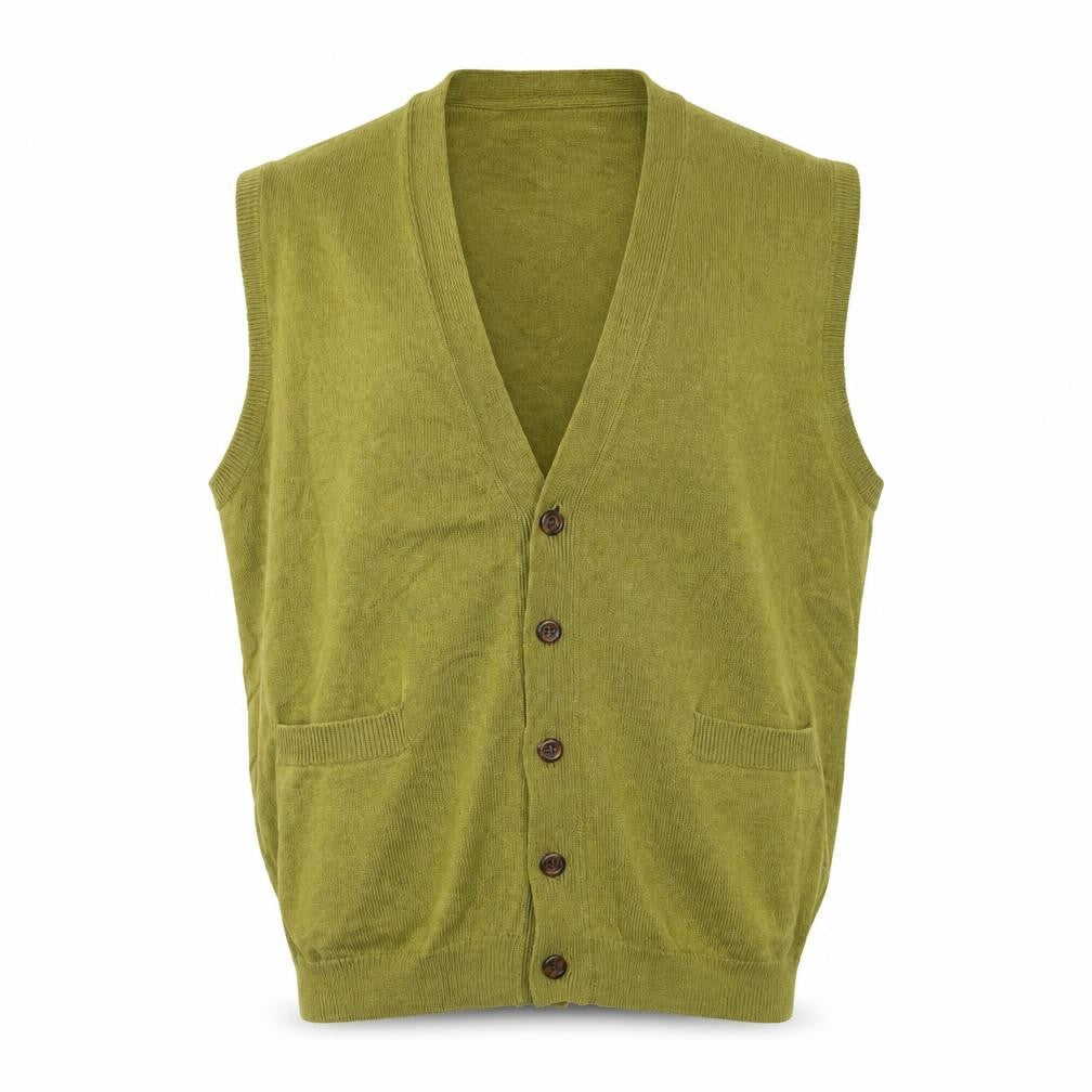 WoolOvers Men’s Green XL Pure Wool Button V-Neck Cardigan Vest