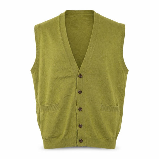 WoolOvers Men’s Green XL Pure Wool Button V-Neck Cardigan Vest