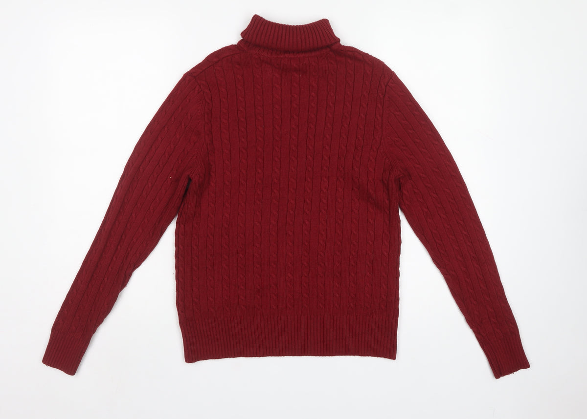 Eddie Bauer Women Red L Cable Knit Angora Blend Roll Neck Jumper
