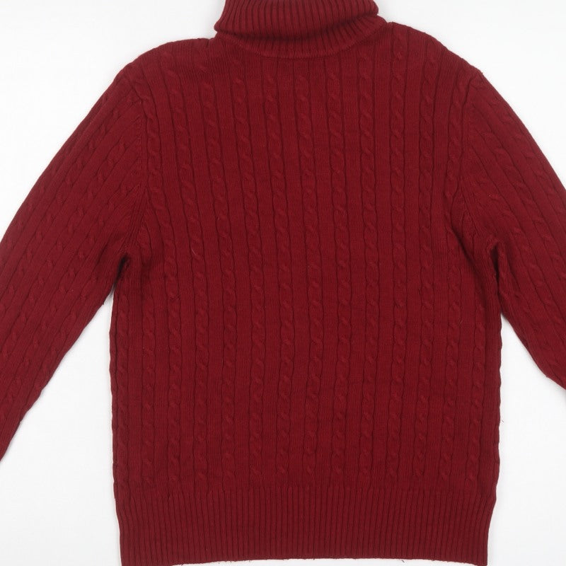 Eddie Bauer Women Red L Cable Knit Angora Blend Roll Neck Jumper