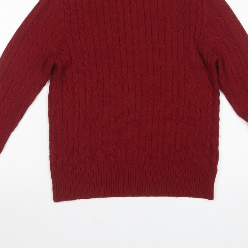 Eddie Bauer Women Red L Cable Knit Angora Blend Roll Neck Jumper