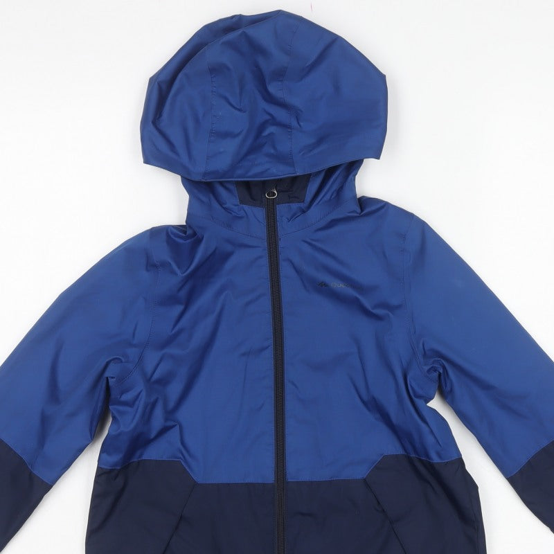Quechua Boys Blue 10 Years Hooded Colourblock Windbreaker Jacket