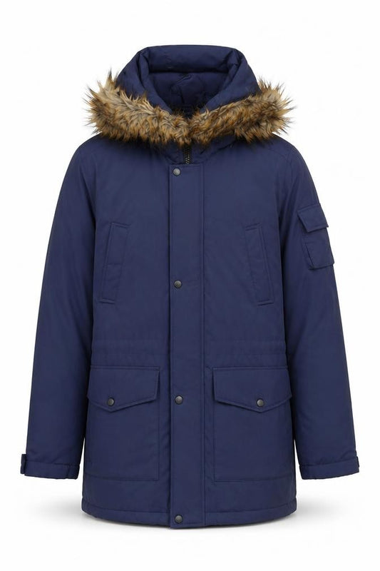 ASOS Men’s Navy Blue S Faux Fur Hooded Padded Parka Coat