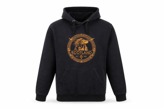 Cotton Wonders Men's Black XS Pullover Hoodie Scotland Highland Cow Graphic