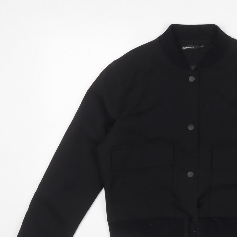 Threadbare Women’s Black UK 12 Bomber Jacket Snap Front Lined