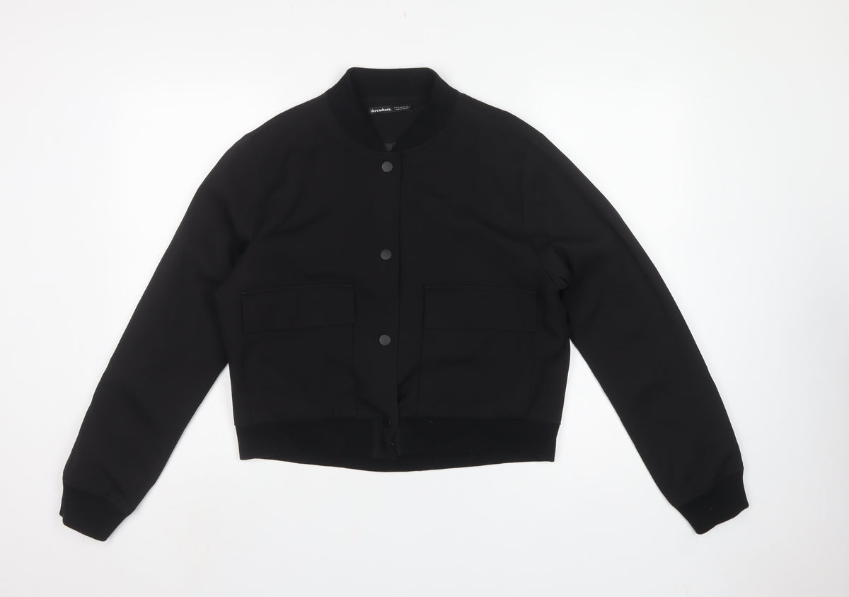 Threadbare Women’s Black UK 12 Bomber Jacket Snap Front Lined