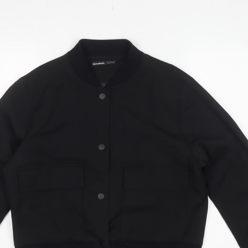 Threadbare Women’s Black UK 12 Bomber Jacket Snap Front Lined