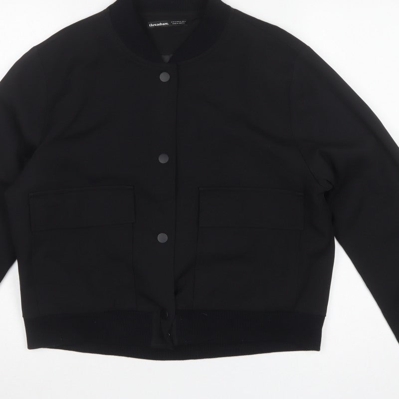 Threadbare Women’s Black UK 12 Bomber Jacket Snap Front Lined